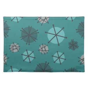 Mid Century Modern Starbursts Teal Cloth Placemat