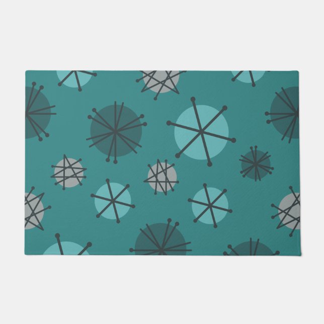 Mid Century Modern Starbursts Teal Doormat (Front)