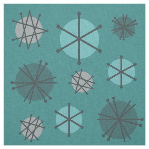 Mid Century Modern Starbursts Teal Fabric