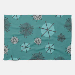 Mid Century Modern Starbursts Teal Kitchen Towel