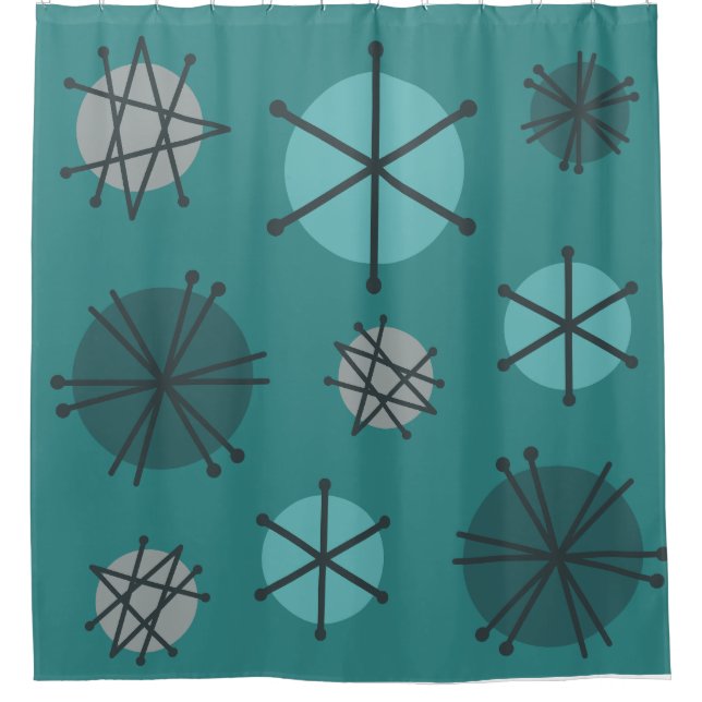Mid Century Modern Starbursts Teal Shower Curtain (Front)
