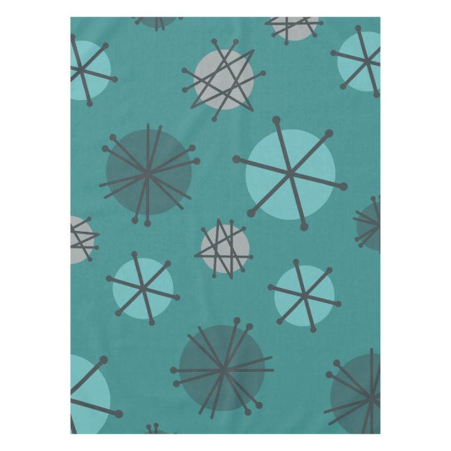 Mid Century Modern Starbursts Teal Tablecloth (Front)