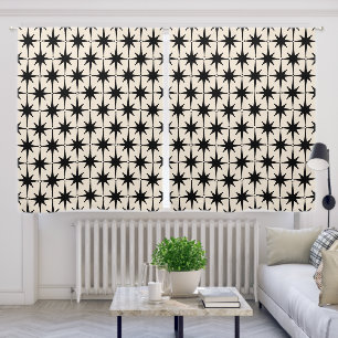 Mid Century Modern Stars Black and Cream Pattern Blackout Curtains