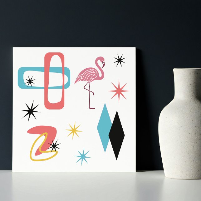 Mid Century Modern Stars Diamonds Pink Flamingo Ceramic Tile (Creator Uploaded)