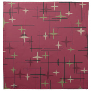 Mid Century Modern Stars Maroon Cloth Napkin
