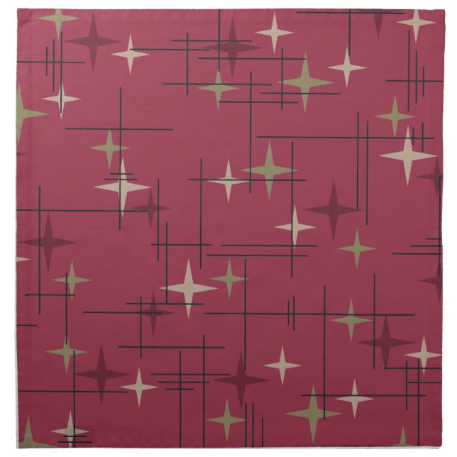 Mid Century Modern Stars Maroon Cloth Napkin (Front)