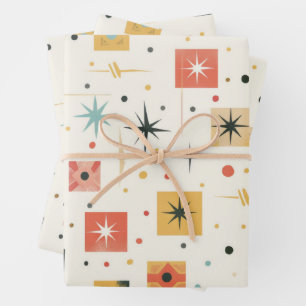 Mid-Century Modern Stars Pattern Wrapping Paper Sheets
