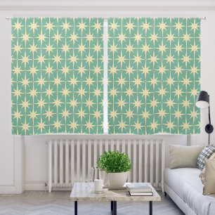 Mid Century Modern Stars Retro Atomic Teal Mint Blackout Curtains