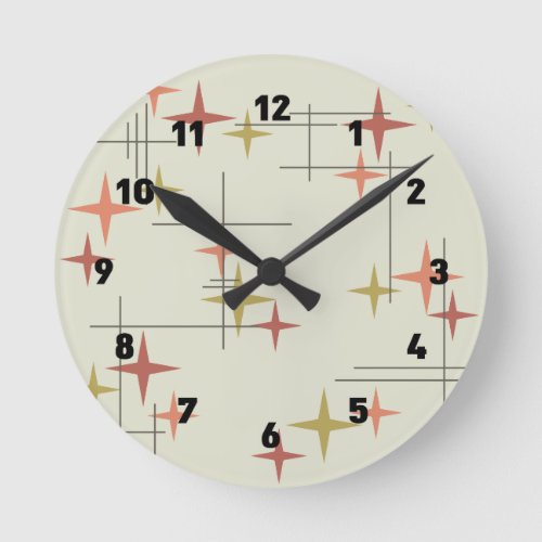 Mid Century Modern Stars Round Clock