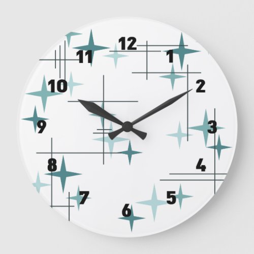 Mid Century Modern Stars Teal Clock 1