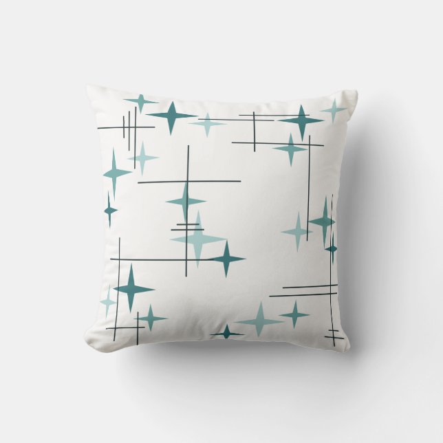 Mid Century Modern Stars (Teal) Throw Pillow (Front)