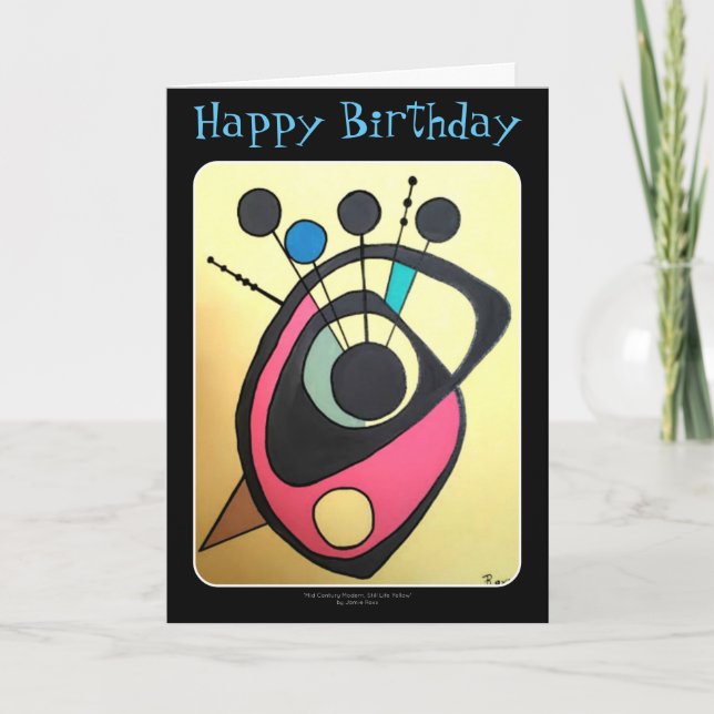 'Mid Century Modern Still Life Yellow' on a BDay Card (Front)