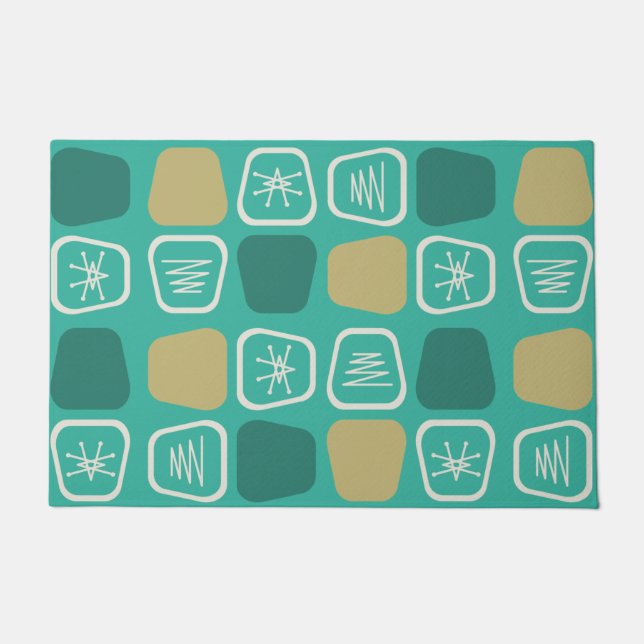 Mid Century Modern Stretched Squares Turquoise Doormat (Front)