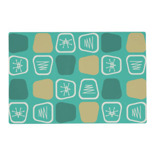 Mid Century Modern Stretched Squares Turquoise Placemat