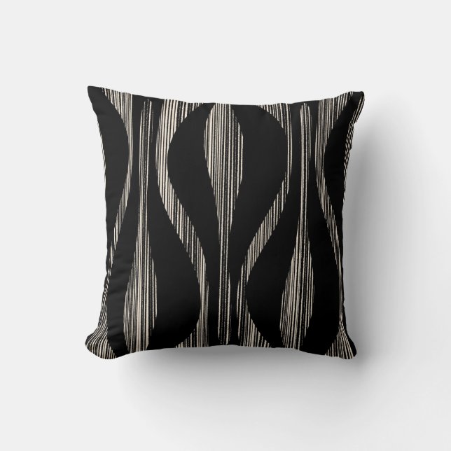 Mid Century Modern Striped Lounge Pattern Black Throw Pillow (Front)