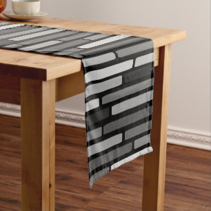 Mid Century Modern Stripes Black Short Table Runner