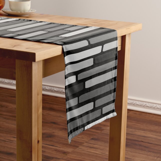 Mid Century Modern Stripes Black Short Table Runner (In Situ)