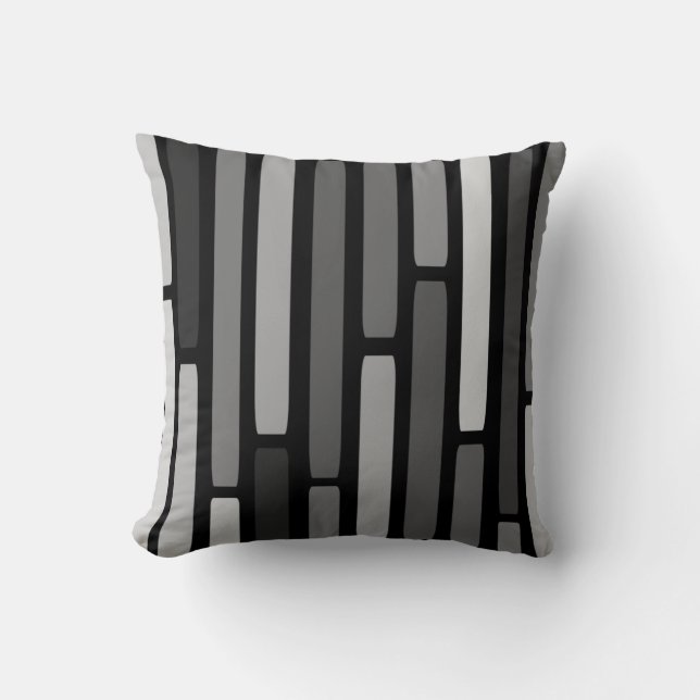Mid Century Modern Stripes Black Throw Pillow (Front)