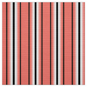 Mid-Century Modern Stripes, Coral, Black & White Fabric