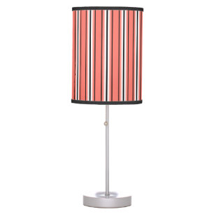 Mid-Century Modern Stripes, Coral, Black & White Table Lamp