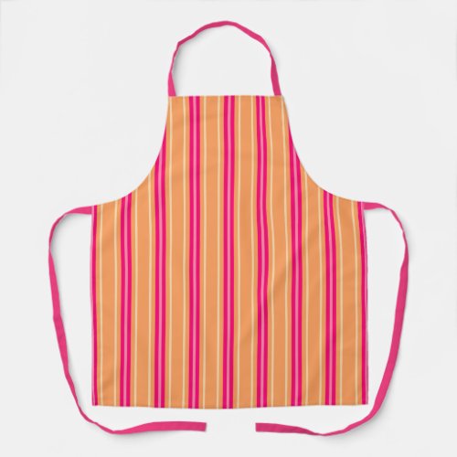 Mid_Century Modern Stripes Fuchsia Pink  Orange Apron