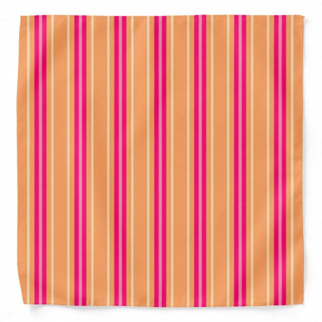 Mid-Century Modern Stripes, Fuchsia Pink & Orange Bandana (Front)