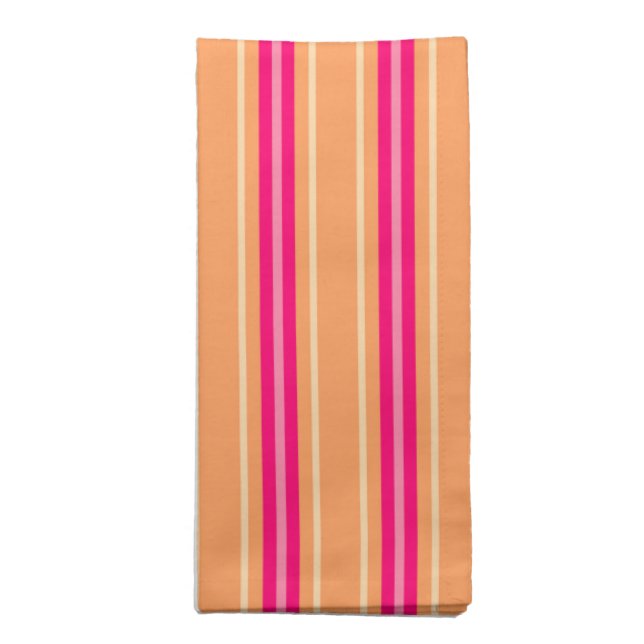 Mid-Century Modern Stripes, Fuchsia Pink & Orange  Cloth Napkin (Folded)