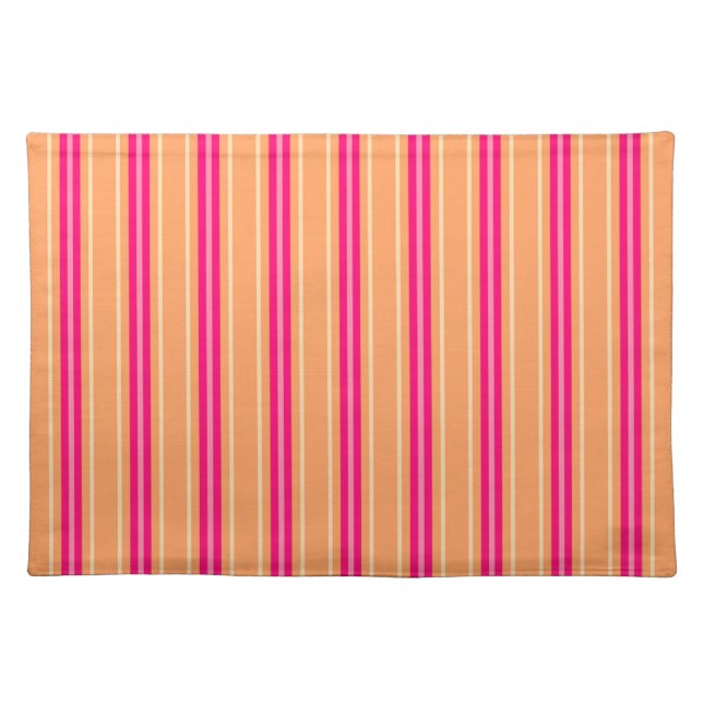 Mid-Century Modern Stripes, Fuchsia Pink & Orange  Cloth Placemat (Front)