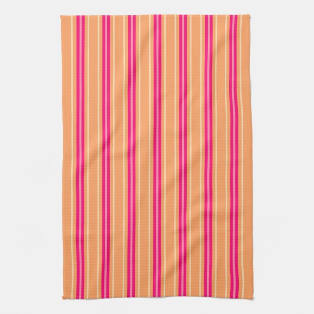 Mid-Century Modern Stripes, Fuchsia Pink & Orange  Kitchen Towel (Vertical)