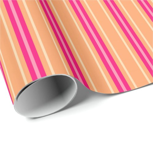 Mid_Century Modern Stripes Fuchsia Pink  Orange Wrapping Paper