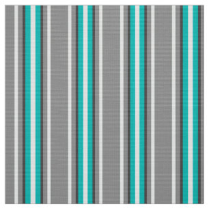 Mid-Century Modern Stripes, Gray and Turquoise Fabric