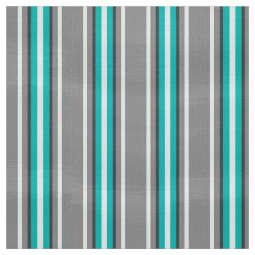Mid-Century Modern Stripes, Gray and Turquoise Fabric