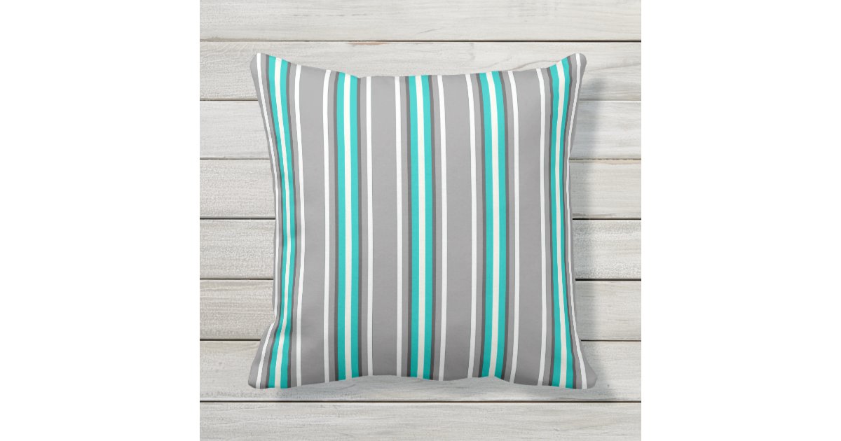 Mid-Century Modern Stripes, Gray and Turquoise Outdoor ...