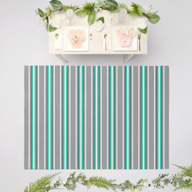 Mid-Century Modern Stripes, Gray and Turquoise Outdoor Rug (Insitu (Wedding 2))
