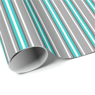 Mid-Century Modern Stripes, Gray and Turquoise Wrapping Paper