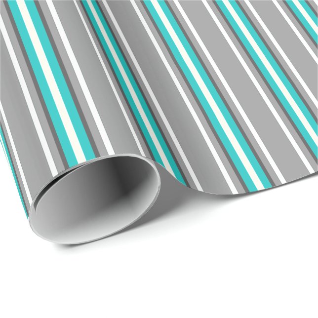Mid-Century Modern Stripes, Gray and Turquoise Wrapping Paper (Roll Corner)