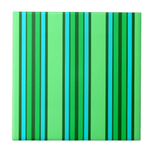 Mid-Century Modern Stripes, Lime Green and Aqua Ceramic Tile