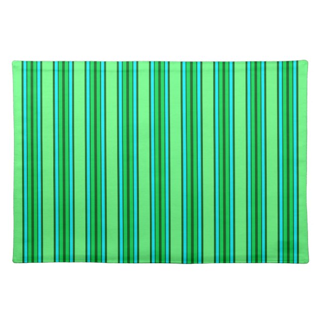 Mid-Century Modern Stripes, Lime Green and Aqua Cloth Placemat (Front)