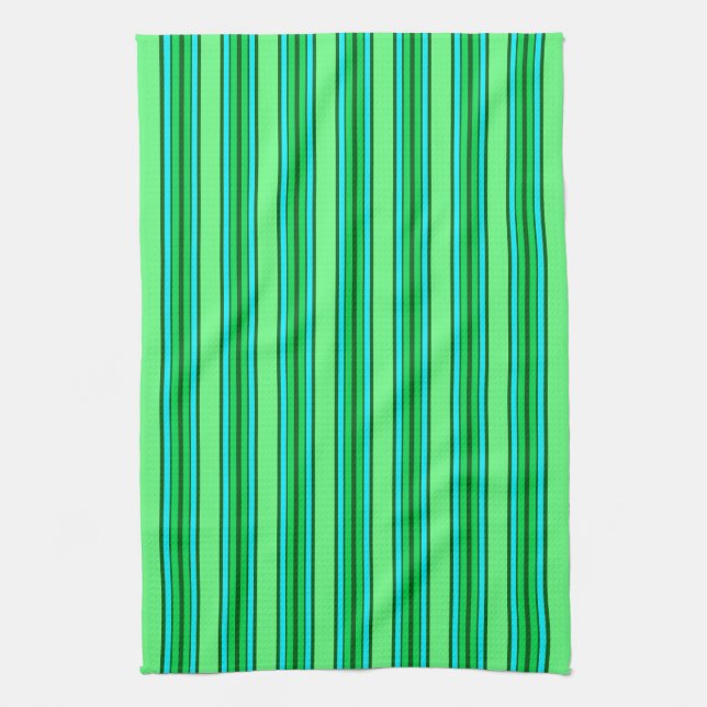 Mid-Century Modern Stripes, Lime Green and Aqua Kitchen Towel (Vertical)