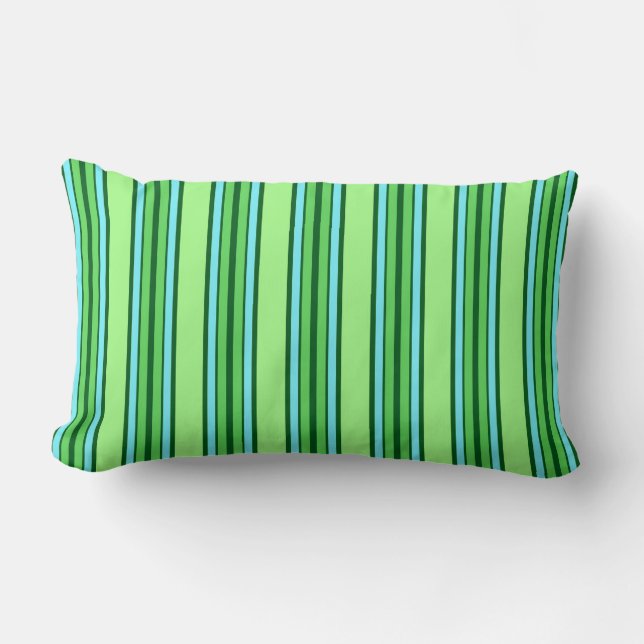 Mid-Century Modern Stripes, Lime Green and Aqua  Lumbar Pillow (Front)