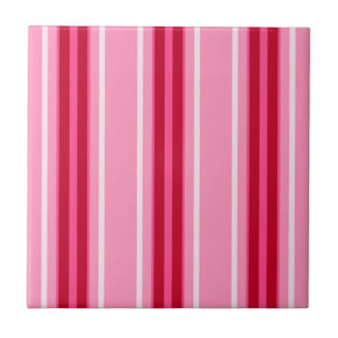 Mid-Century Modern Stripes, Pink and Burgundy Ceramic Tile