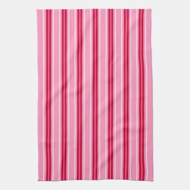 Mid-Century Modern Stripes, Pink and  Burgundy  Kitchen Towel (Vertical)