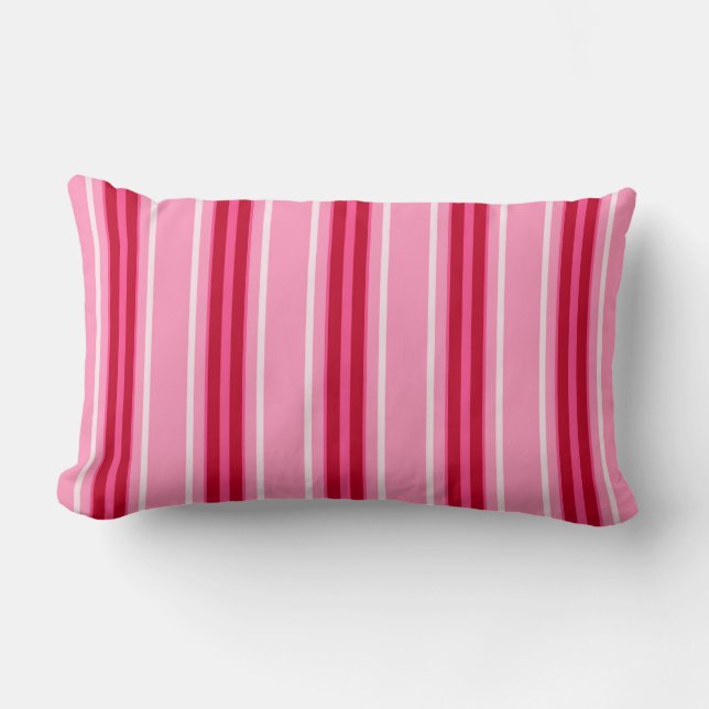 Mid-Century Modern Stripes, Pink and  Burgundy  Lumbar Pillow (Front)