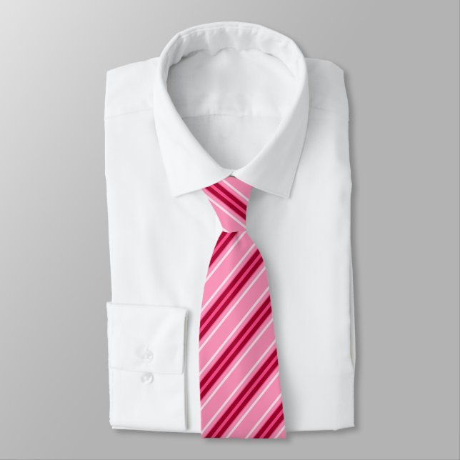 Mid-Century Modern Stripes, Pink and  Burgundy Neck Tie (Tied)