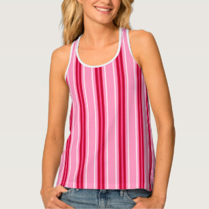 Mid-Century Modern Stripes, Pink and Burgundy Tank Top