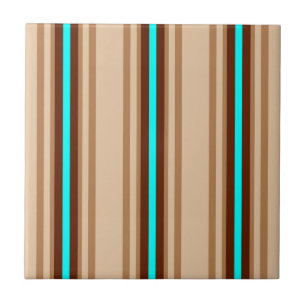 Mid-Century Modern Stripes, Tan. Brown and Aqua Ceramic Tile