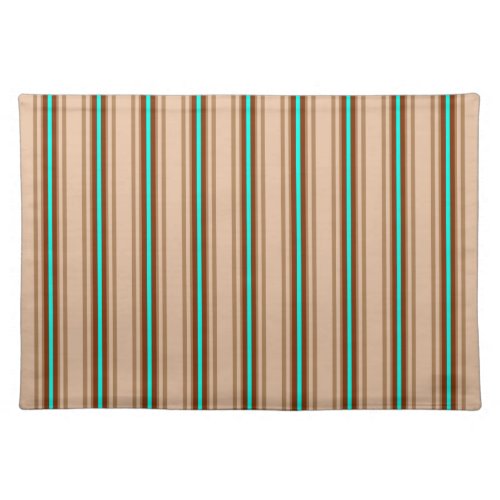 Mid_Century Modern Stripes Tan Brown and Aqua  Cloth Placemat