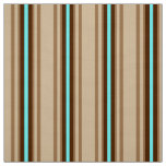 Mid-Century Modern Stripes, Tan. Brown and Aqua Fabric