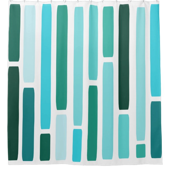Mid Century Modern Stripes Turquoise Shower Curtain (Front)