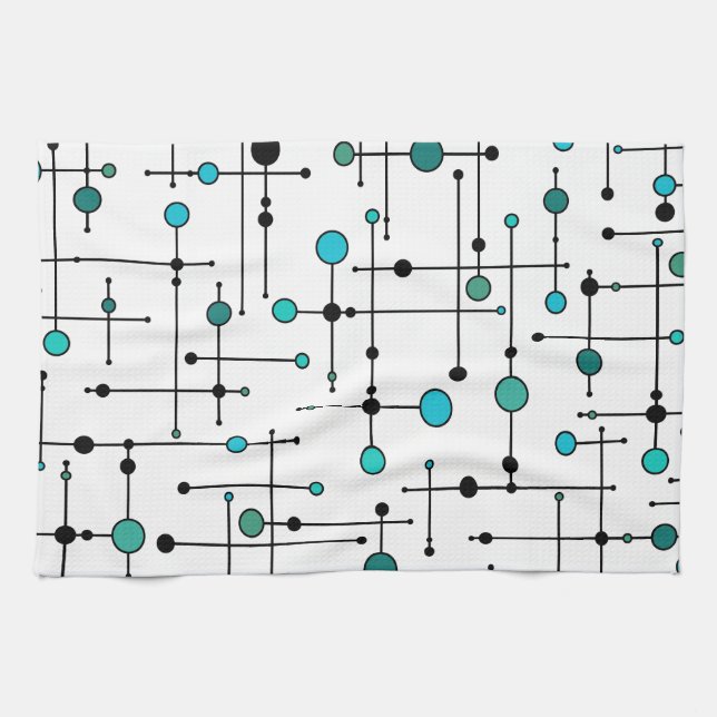 Mid-century modern style Aqua Blue Dot Kitchen Towel (Horizontal)